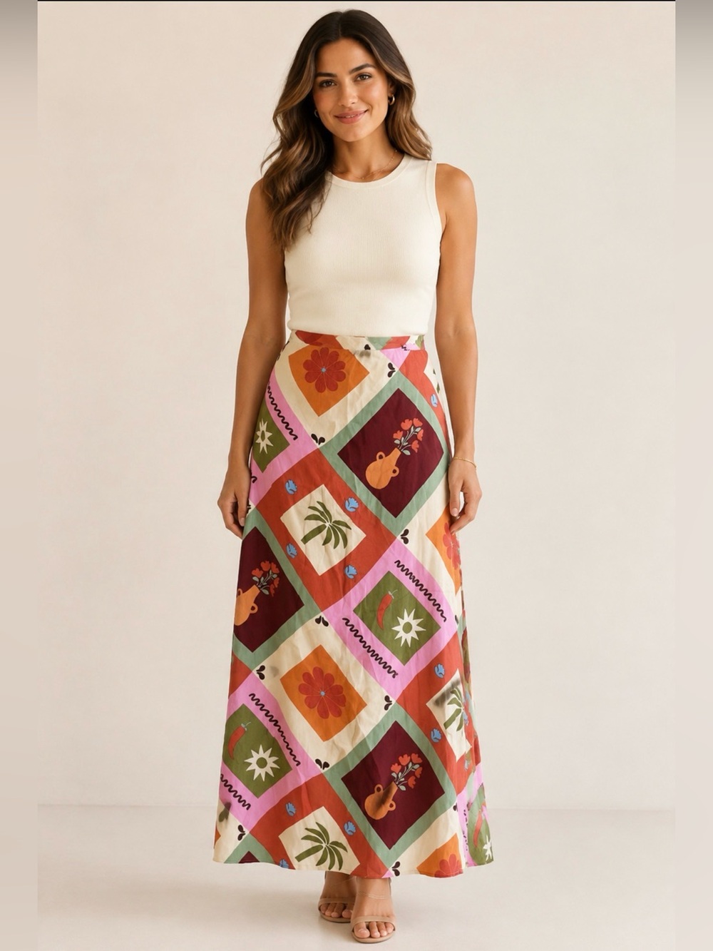 Australian Designed Retro Print Maxi Skirt Size 12